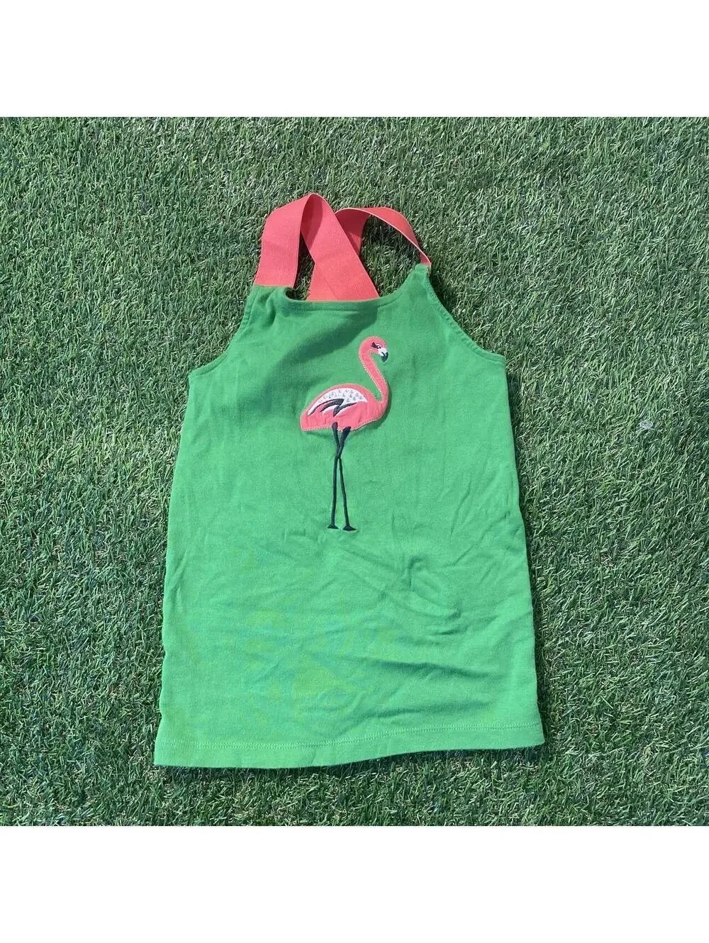 Y2K 2011 Gymboree Green halter neck top with pink flamingo design